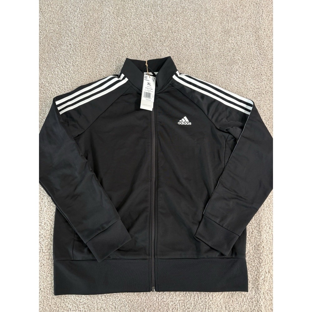 NWT Adidas Track Jacket Womens XL Black White 3-Stripe Full Zip Warm Up